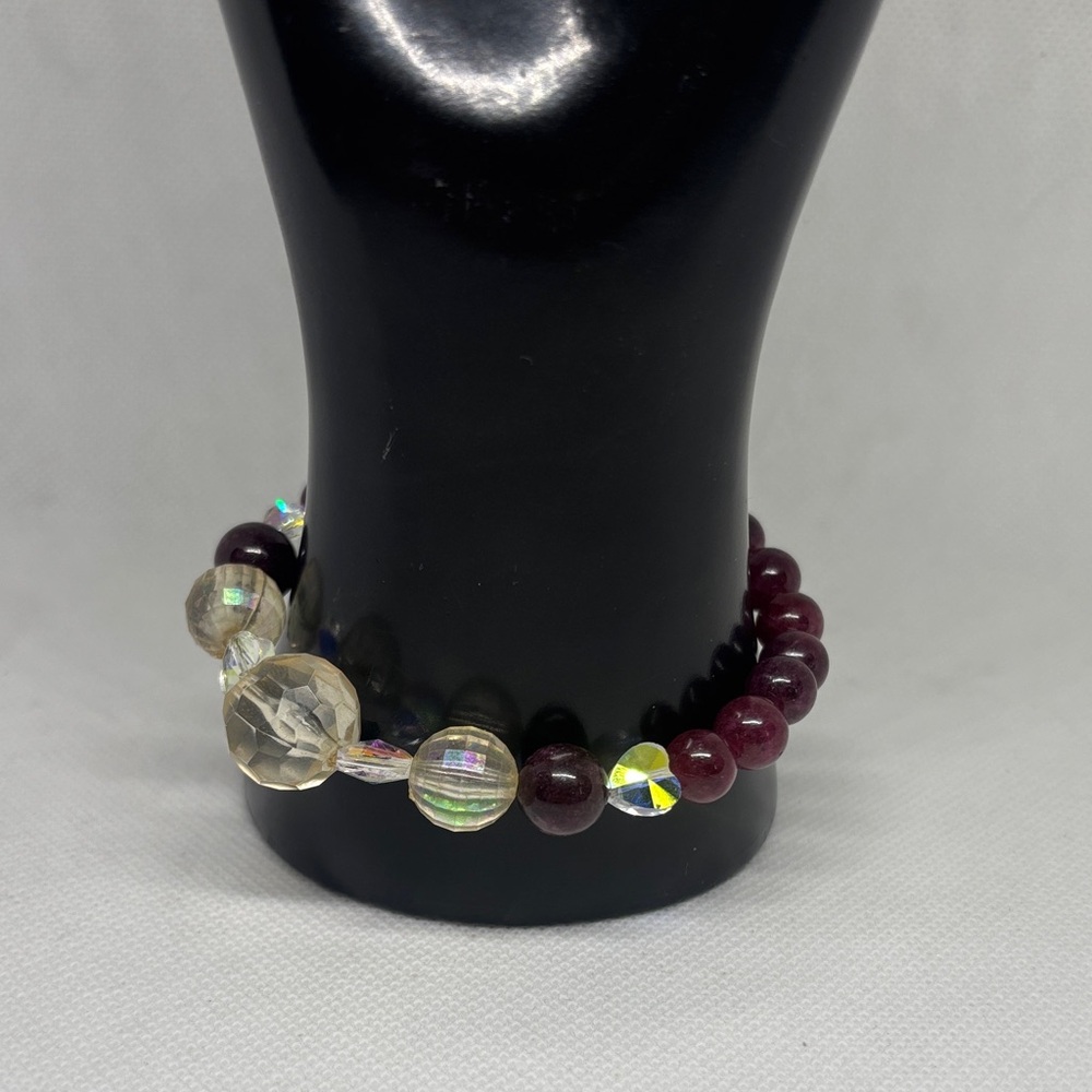 Genuine Garnet and Vintage Crystal Stretch Bracelet
